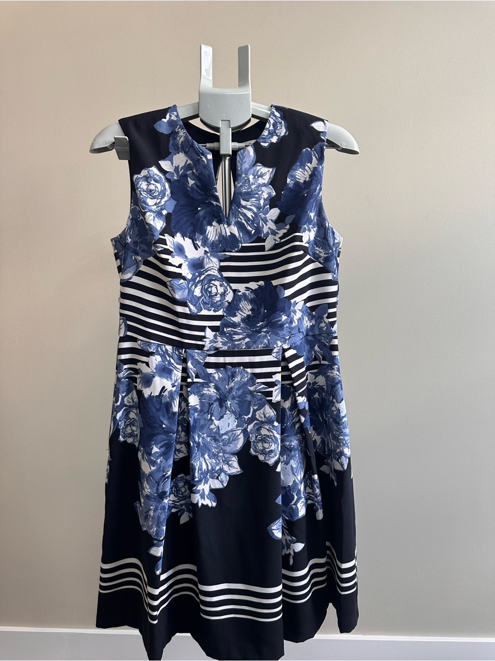 cleo Navy and White Floral Stripe Fit & Flare Dress